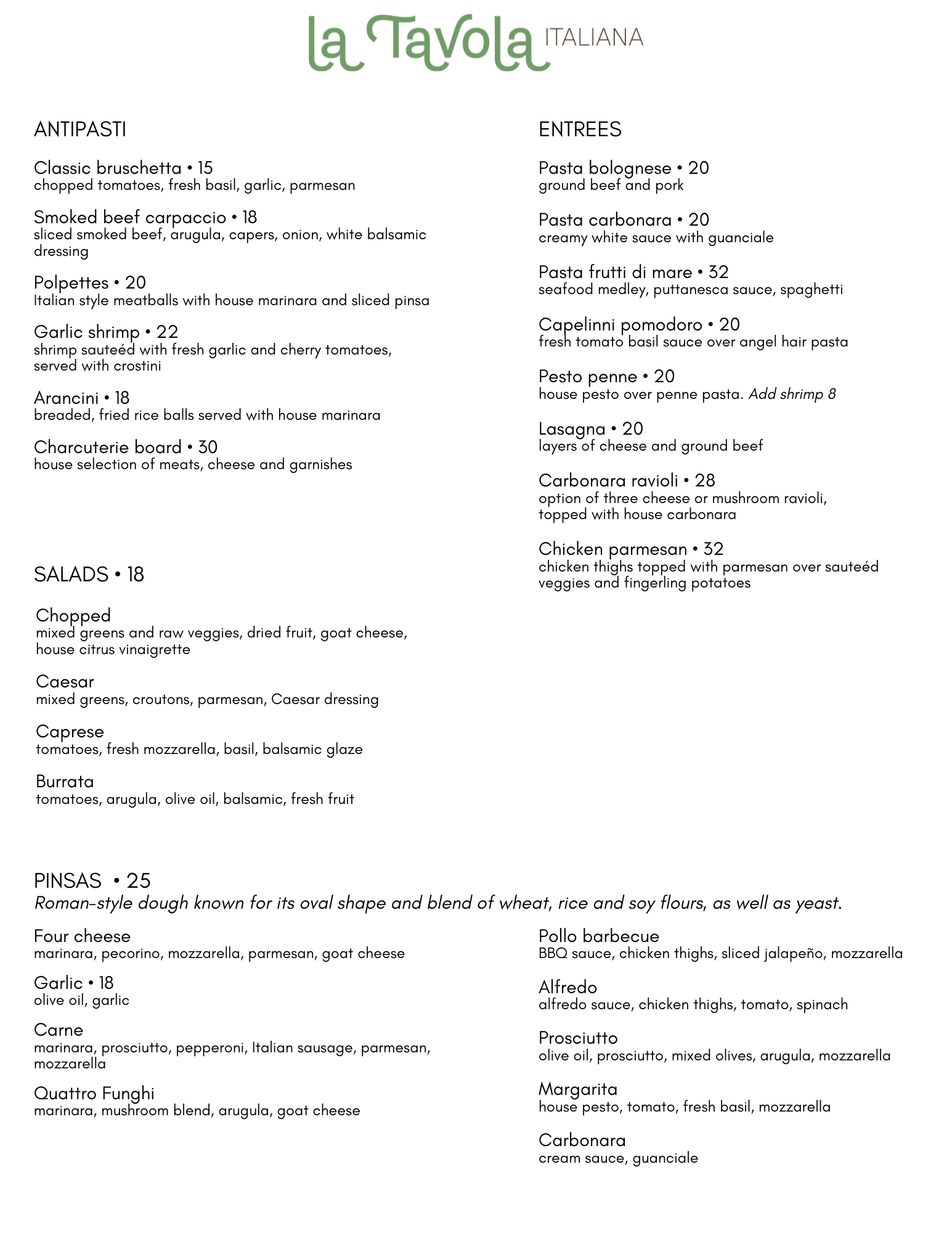 La Tavola Menu
