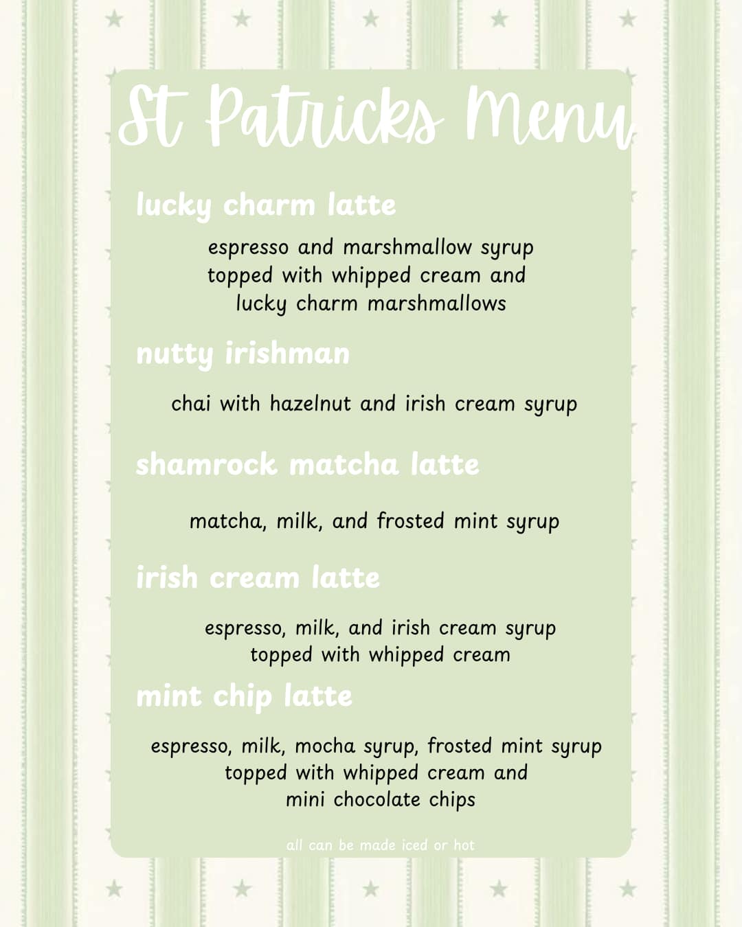 Call Box coffee shop Menu