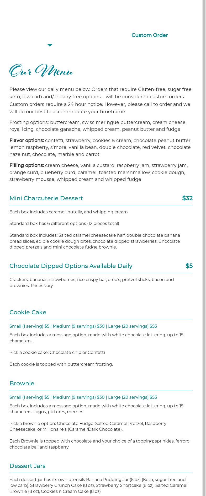 Mini & Me Desserts Menu