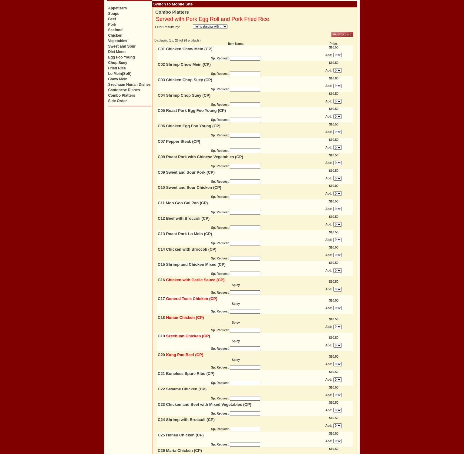 Golden Chopsticks Buffet Menu