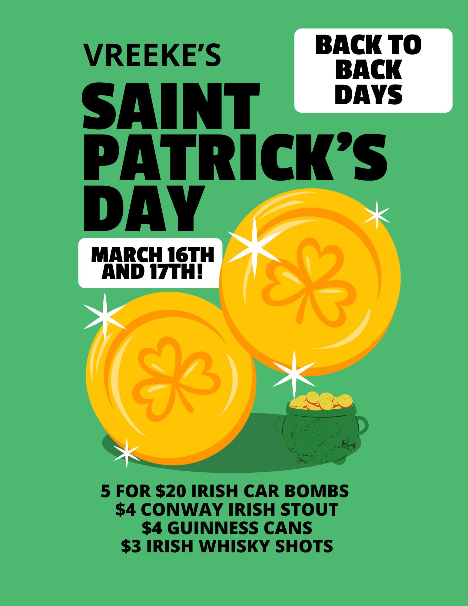 Vreeke's Tavern Menu