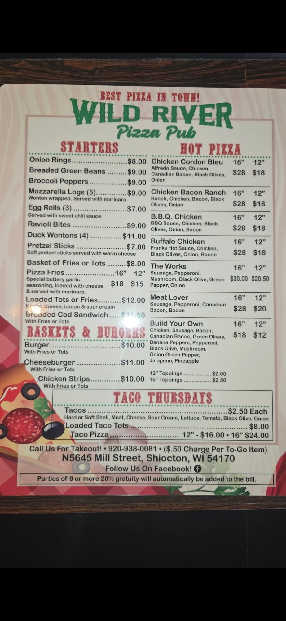 Wild River Pizza Pub Menu