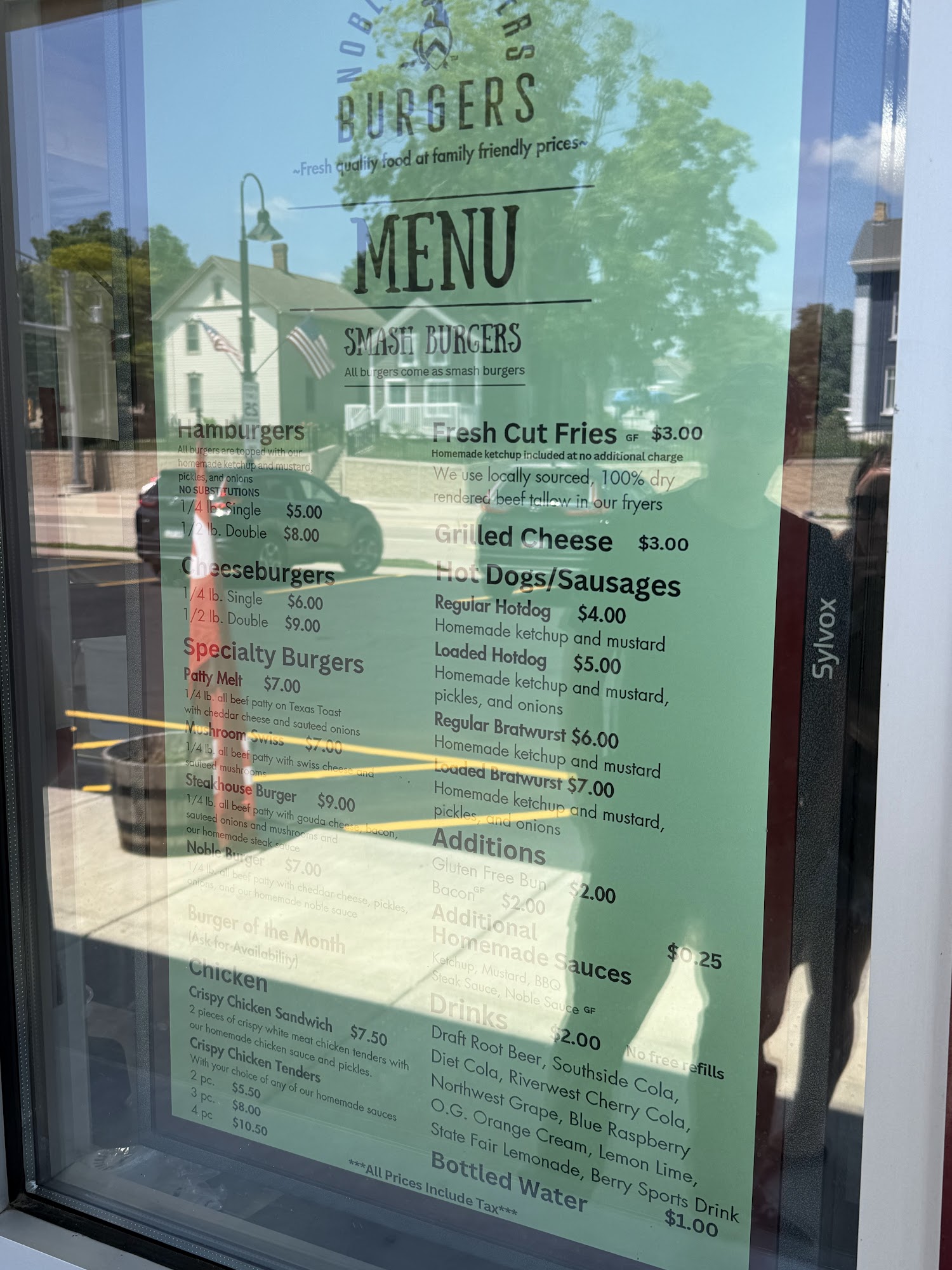 Noble Brothers Burger Shop Menu