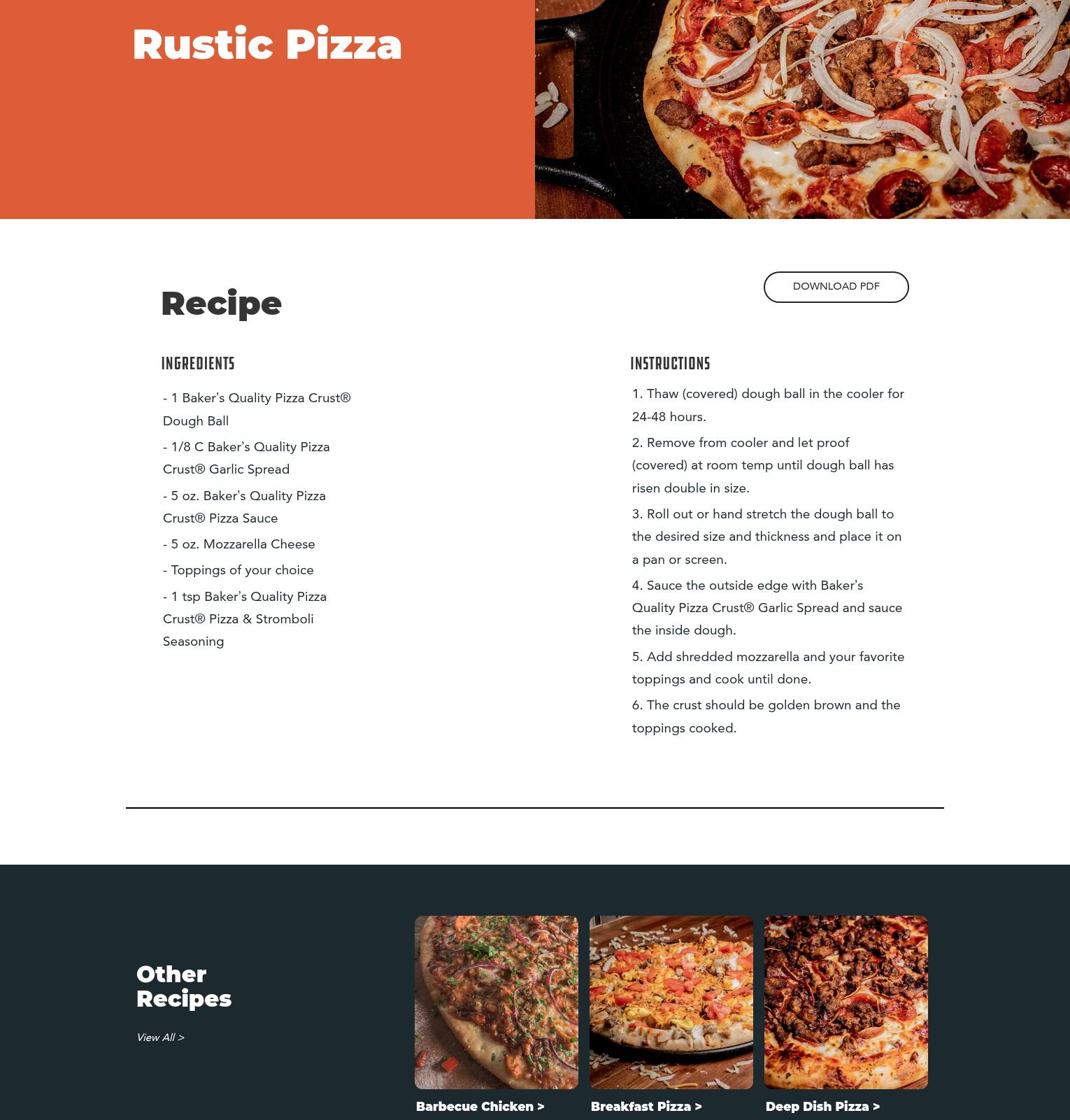 Baker's Quality Pizza Crusts Menu