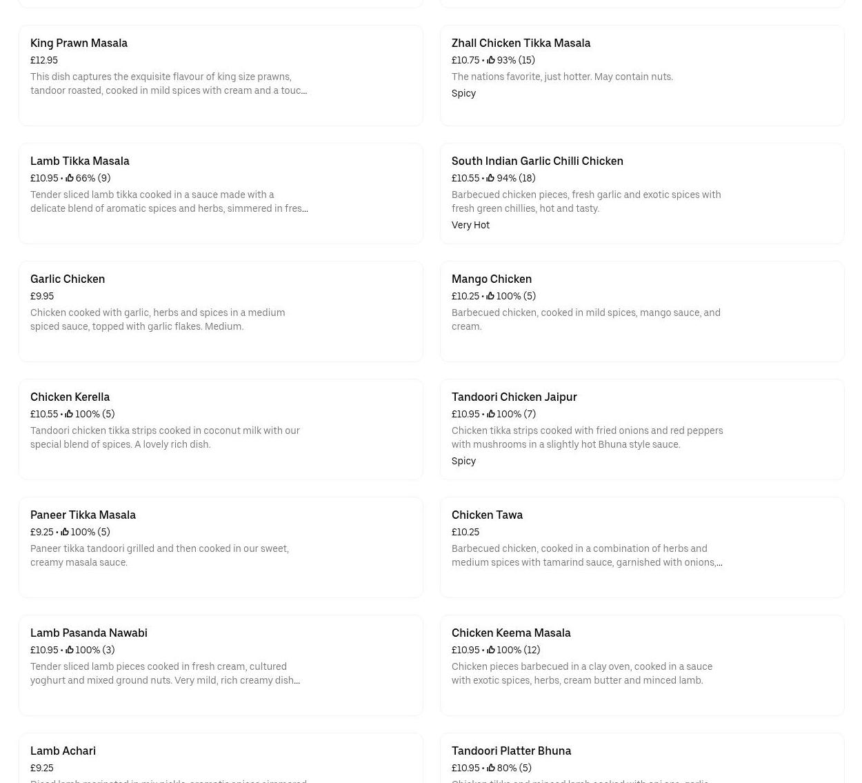 Stourport Tandoori Menu