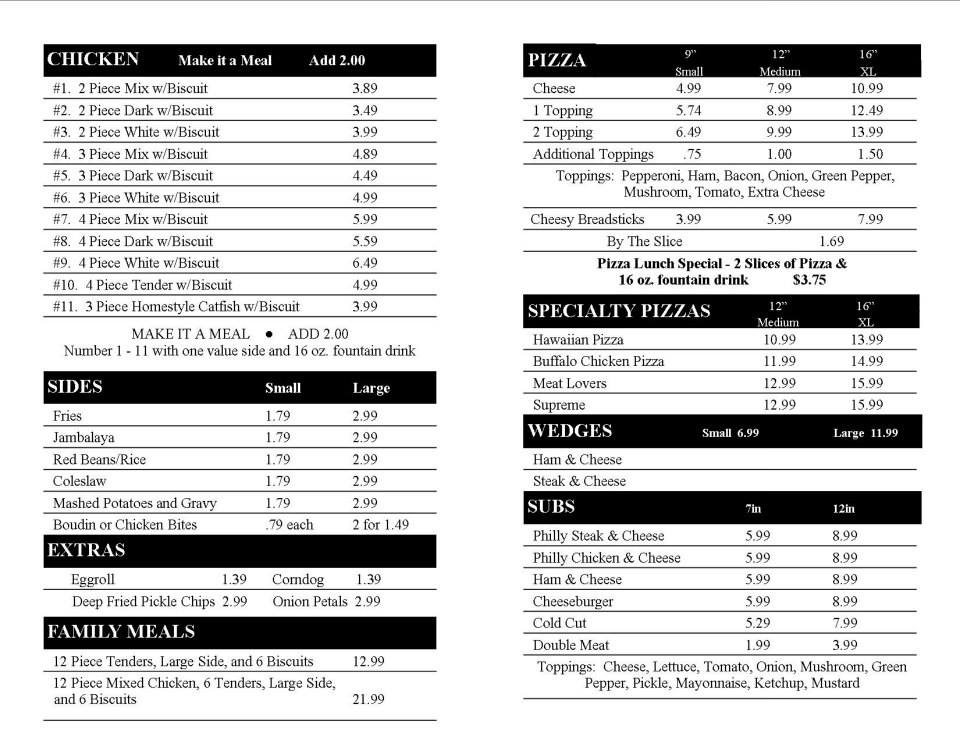 Krispy Krunchy Chicken Menu