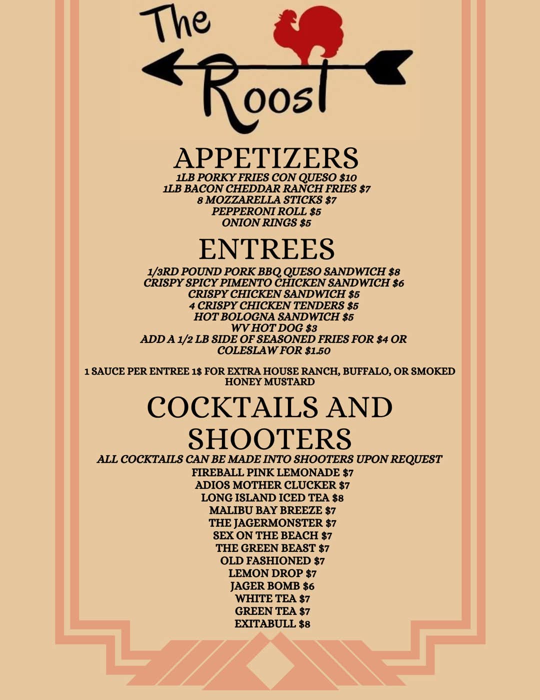 The Roost Menu