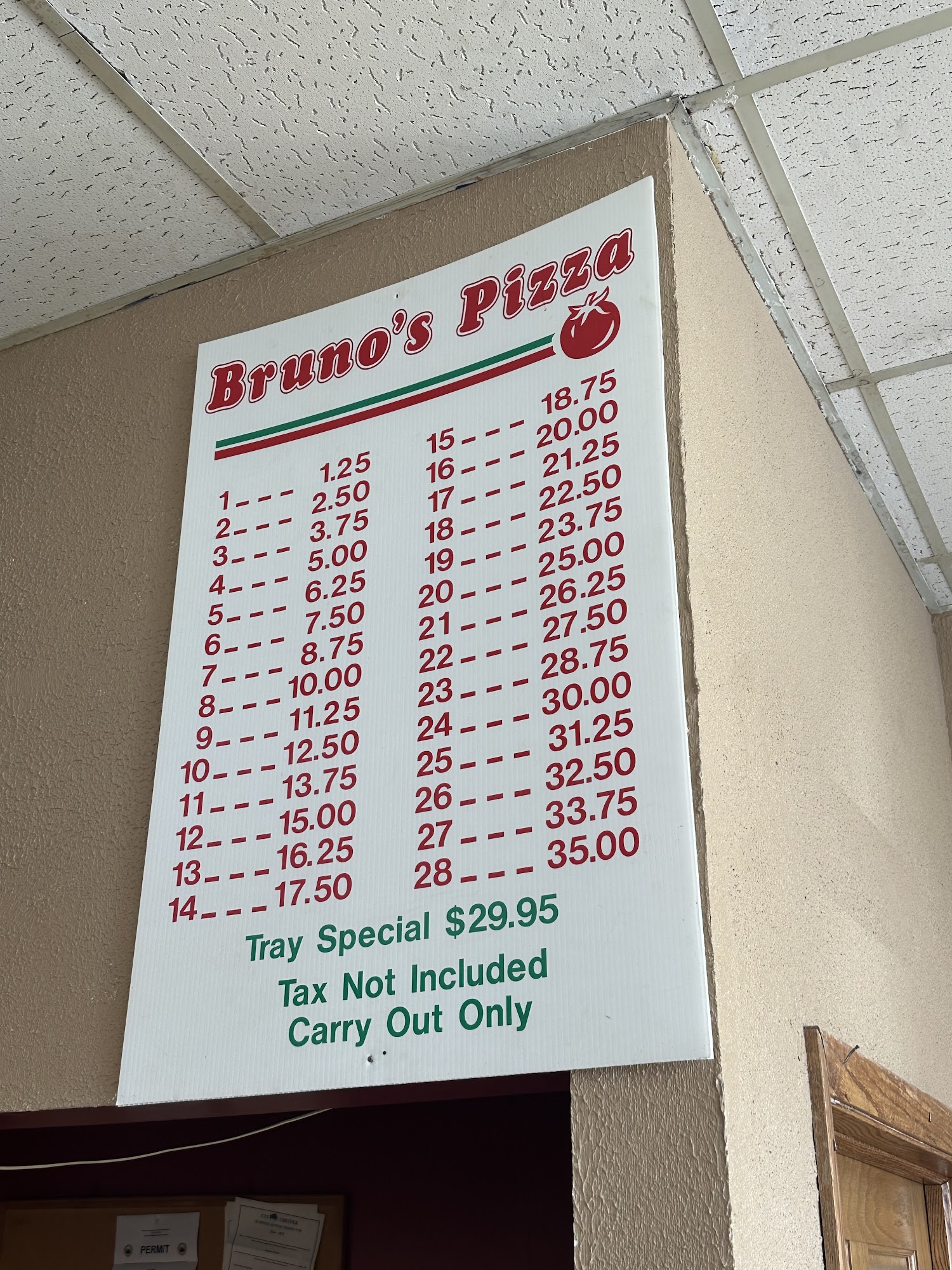 Bruno's Pizza Menu