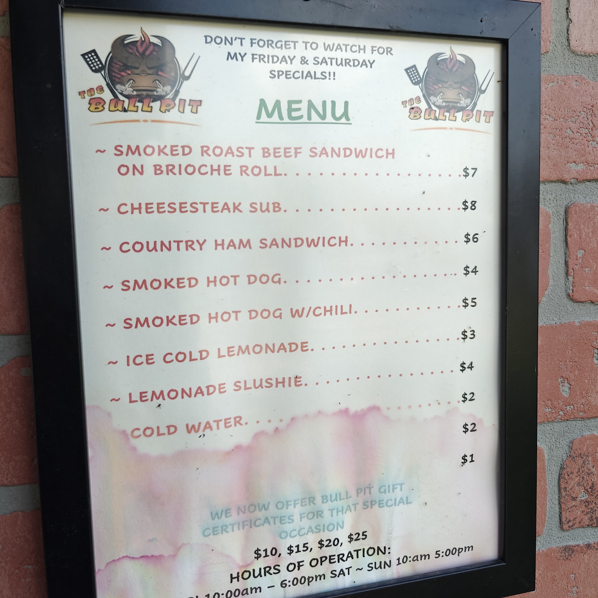 The Bull Pit Menu