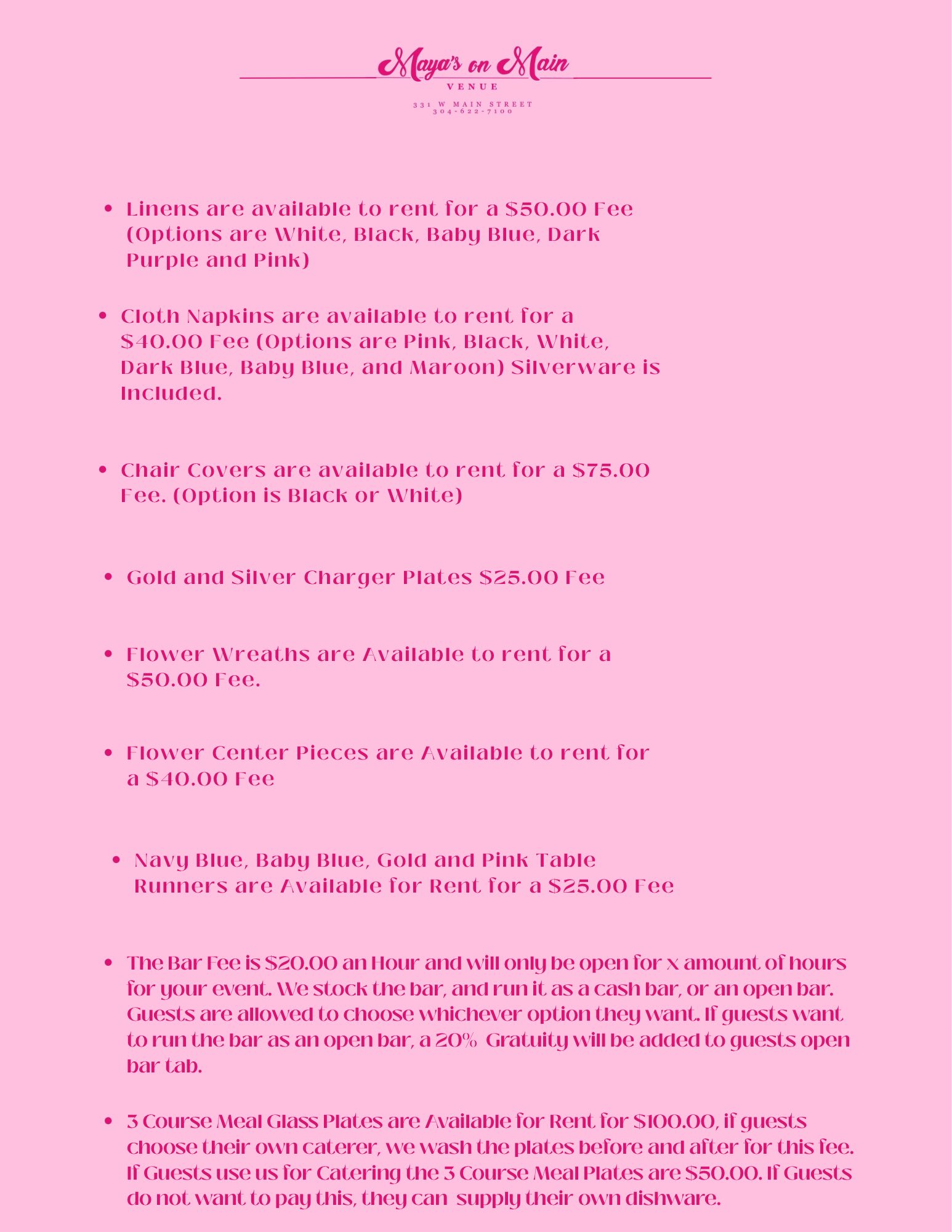 Maya’s on Main Menu