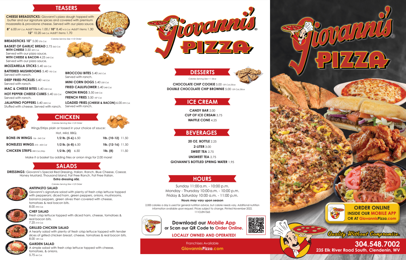 Giovanni's Pizza Menu