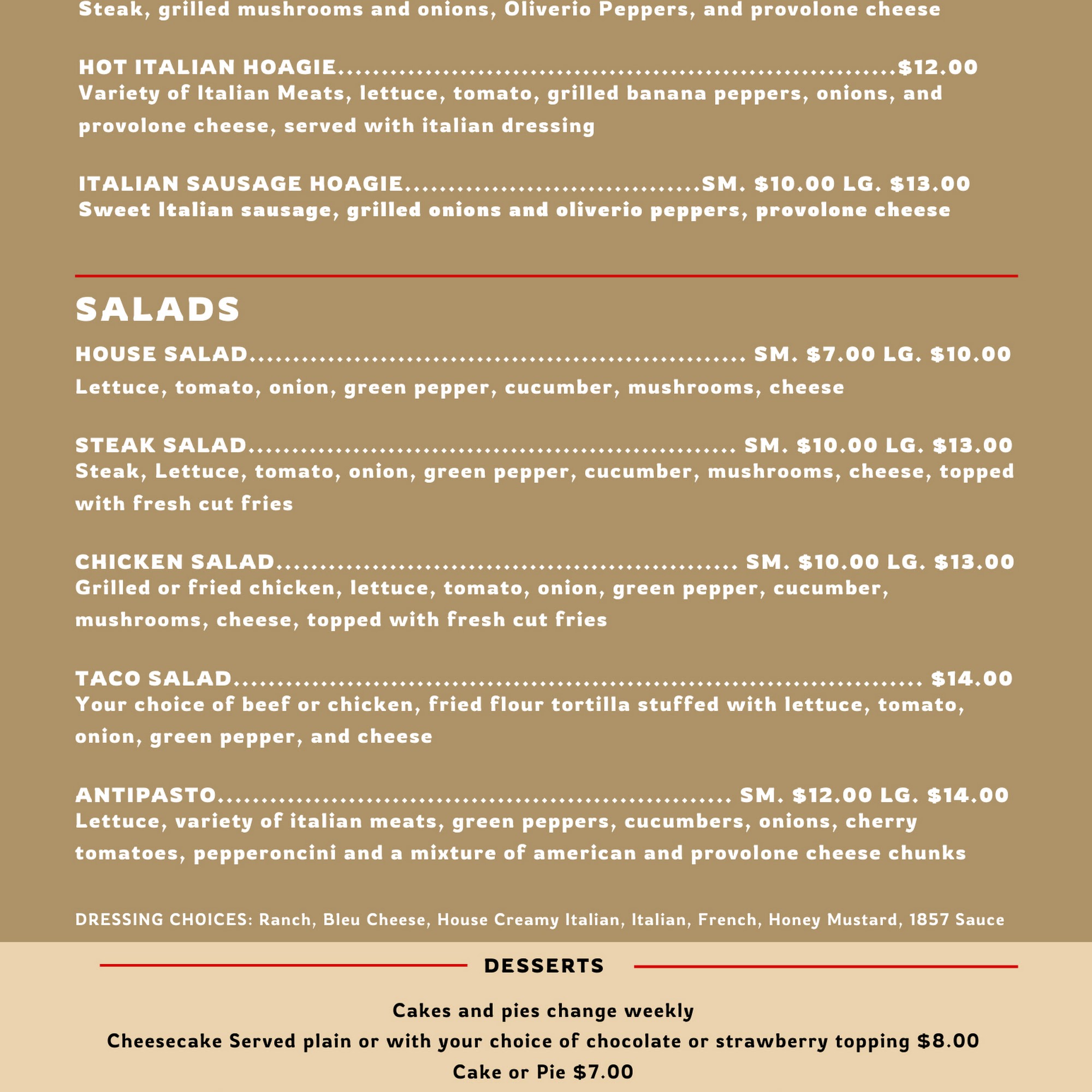 Rick’s Steakhouse Menu