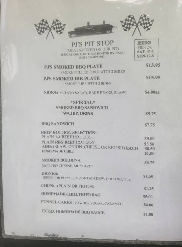 PJ's BBQ Menu