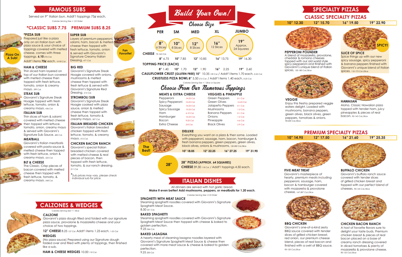 Giovanni's Pizza Menu