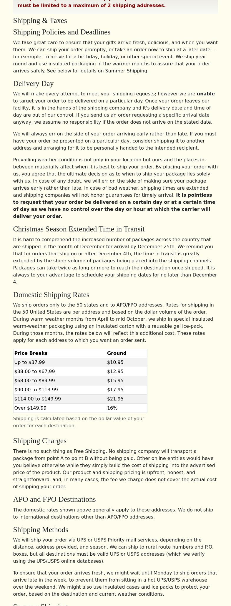 Monastery Fruitcake Menu