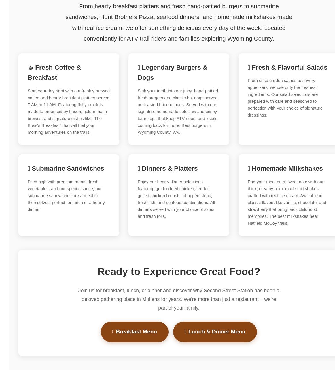 Second Street Station Menu