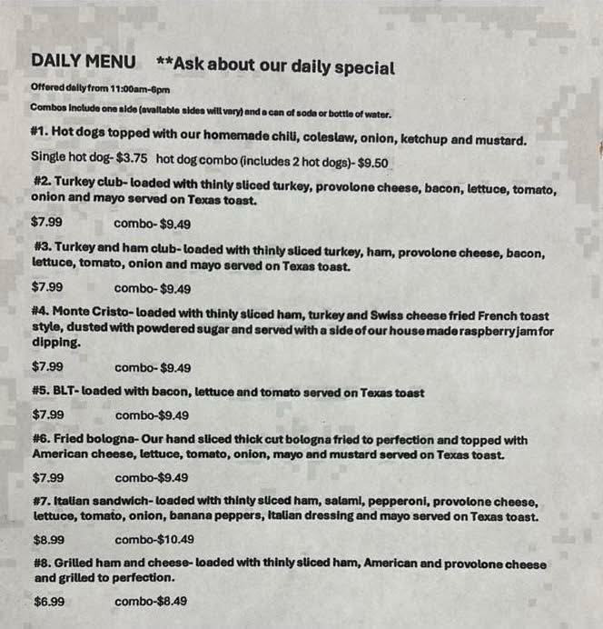 Black Bear Bakery Menu