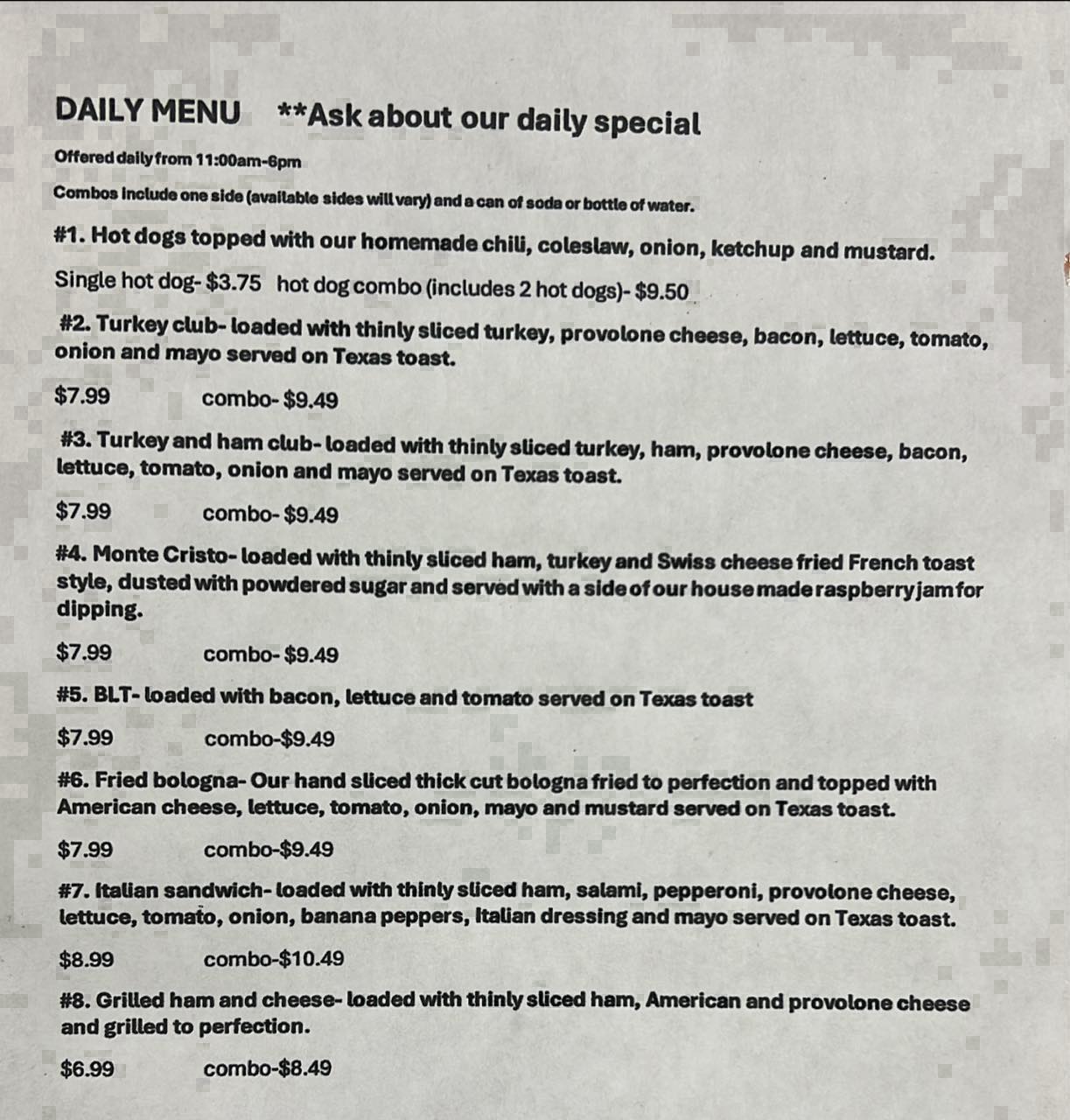 Black Bear Bakery Menu