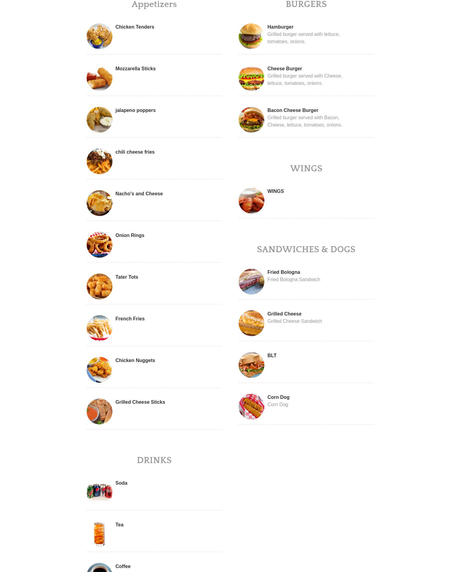 Rider's Paradise Menu