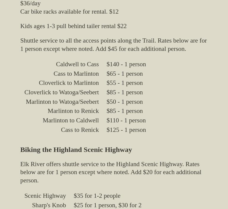 Elk River Inn & Cabins Menu
