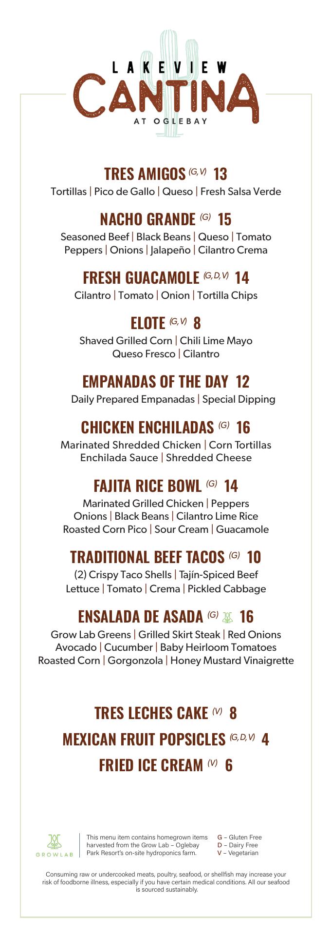 Lakeview Cantina Menu