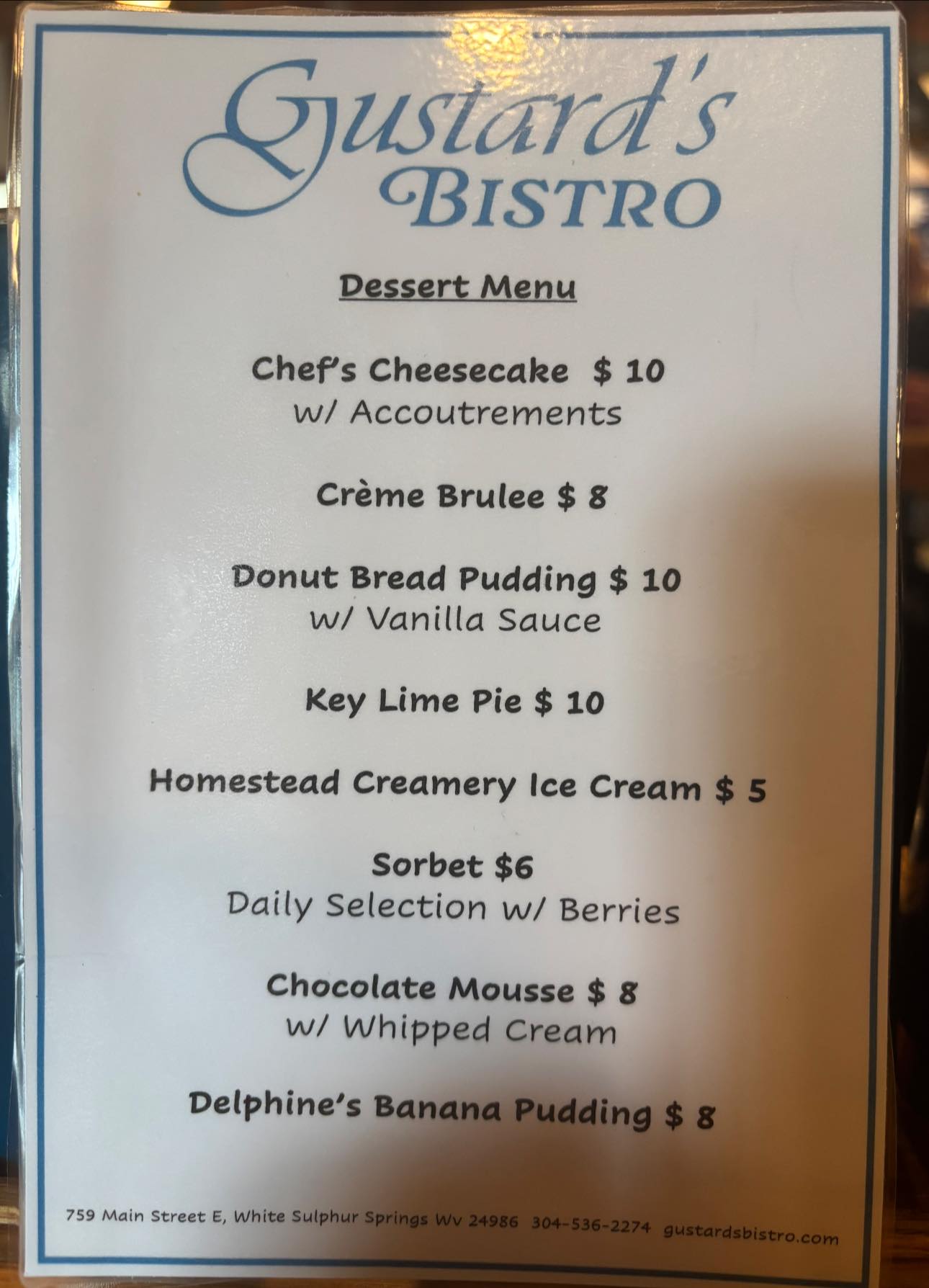Gustard's Bistro Menu