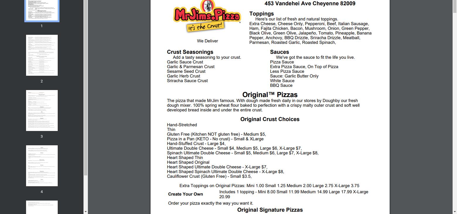 MrJims.Pizza Menu
