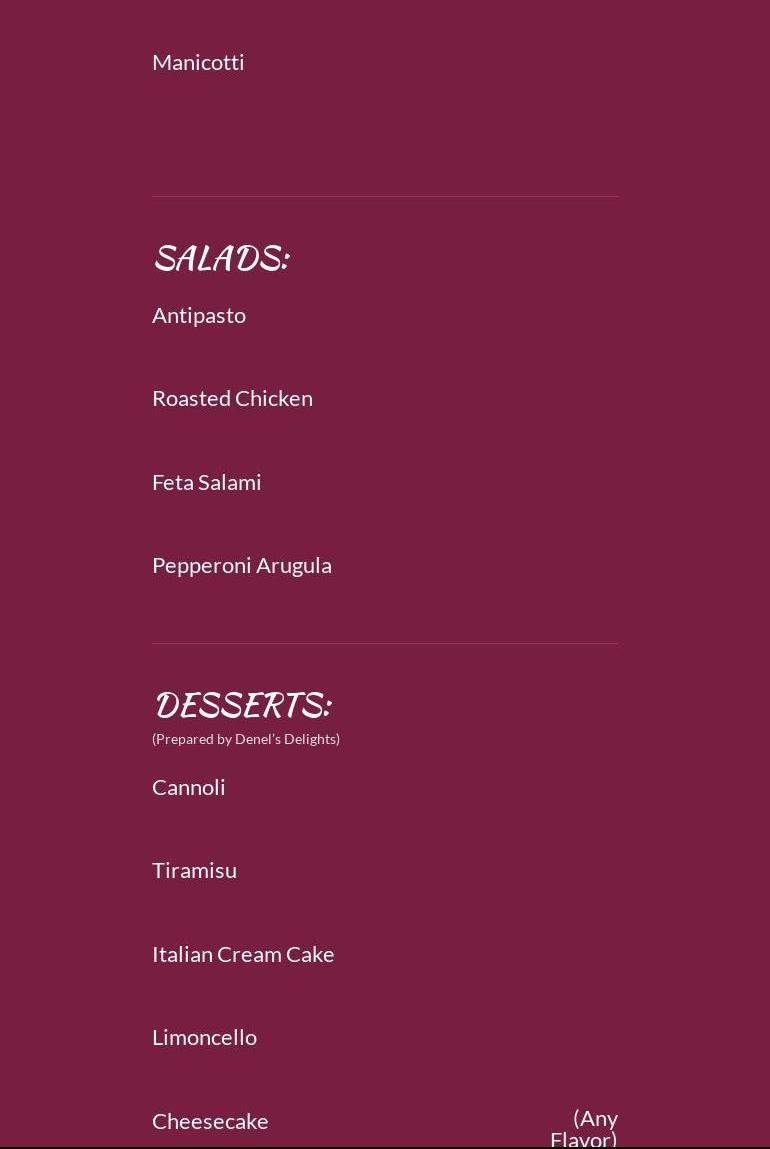 Nonna's Primo Pasta Sauce Menu