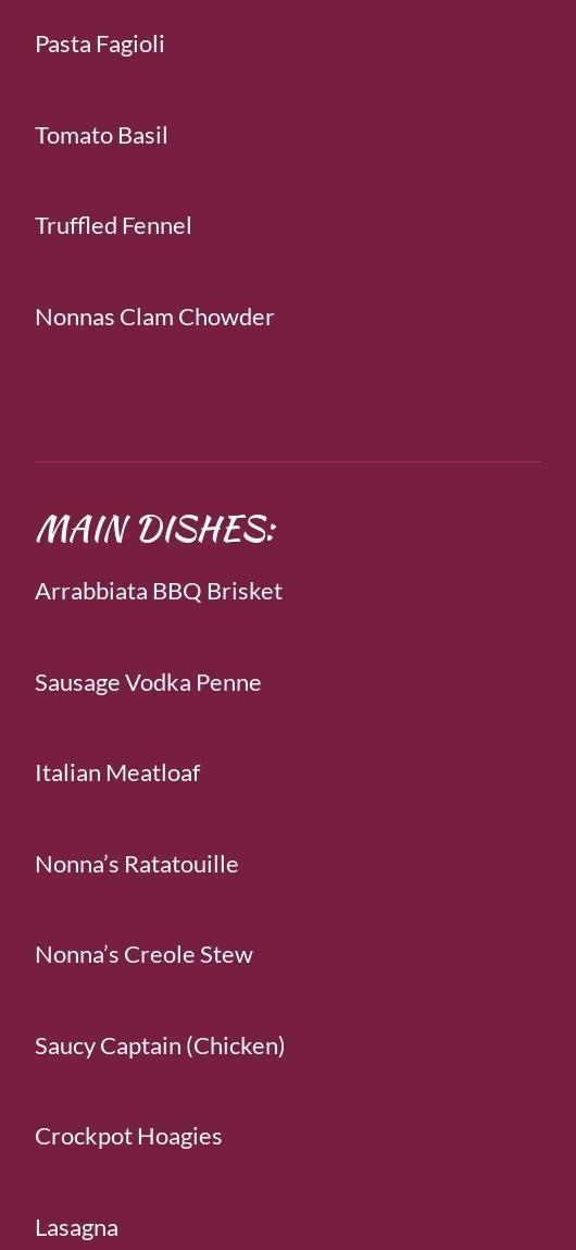 Nonna's Primo Pasta Sauce Menu