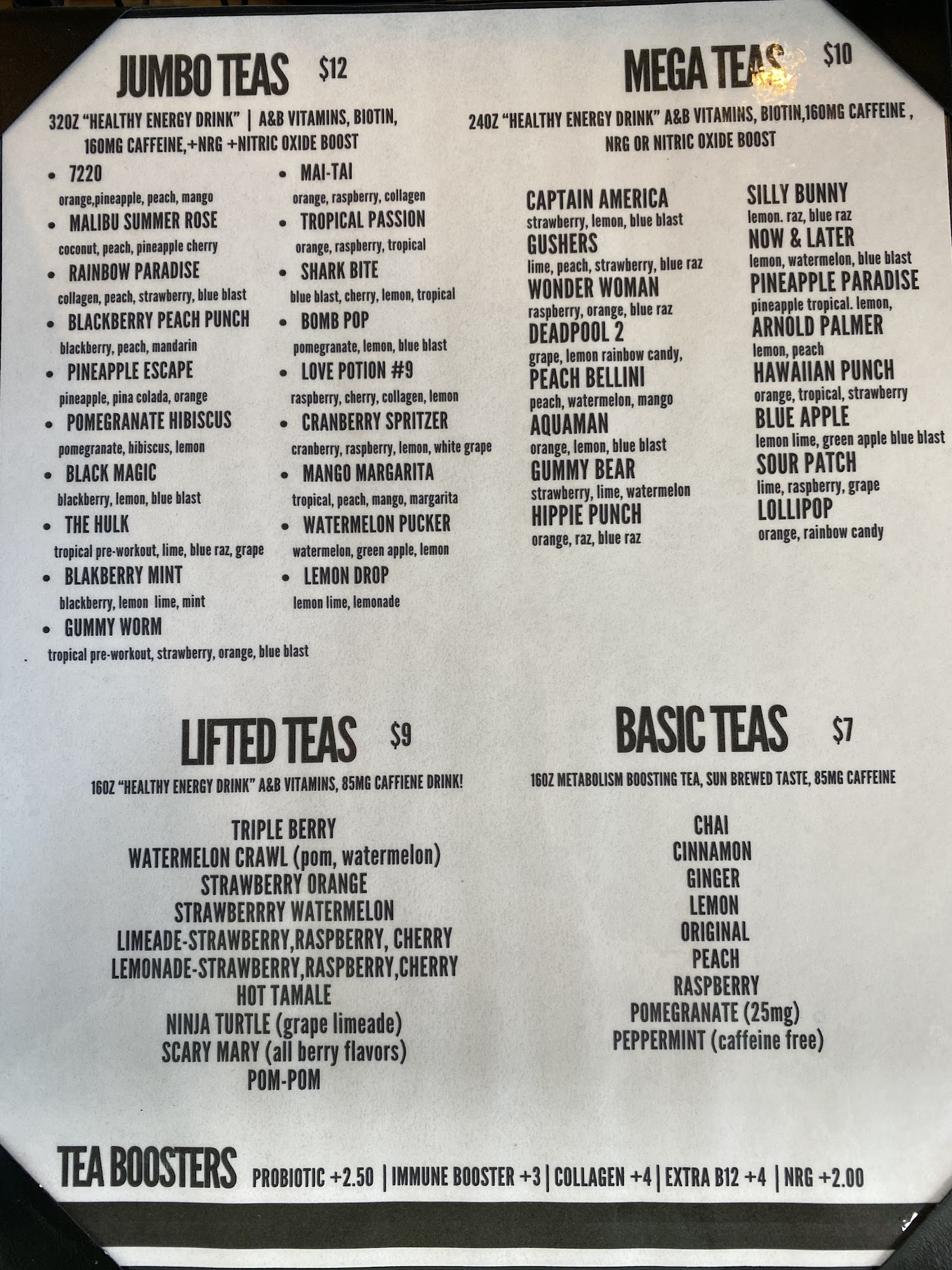 Refresh Nutrition and Energy Menu