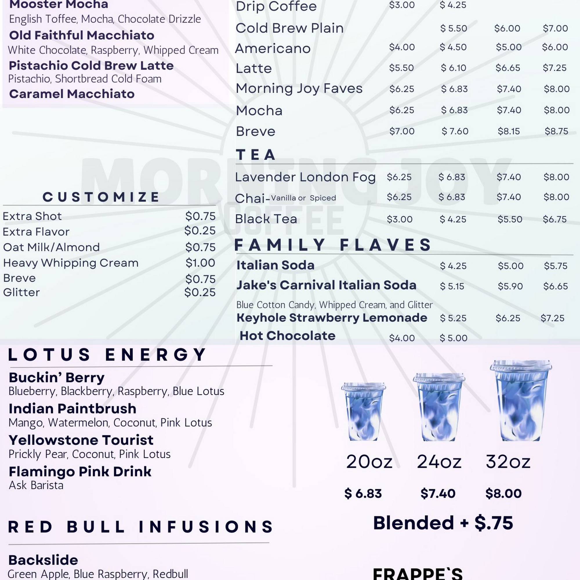 Morning Joy Coffee Menu