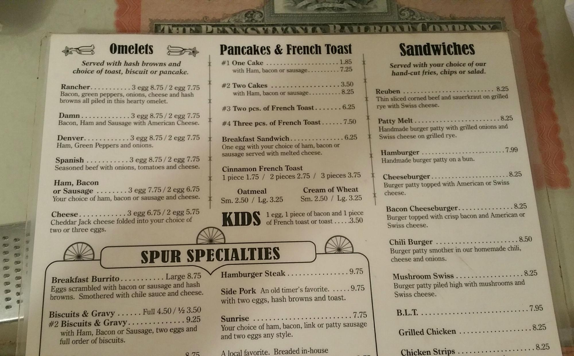 spur @ nite Menu